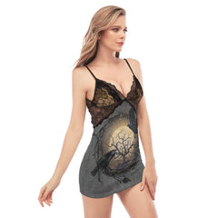 Couple Raven Lace Chemise Nightgown, Sexy Night Dress - Wonder Skull