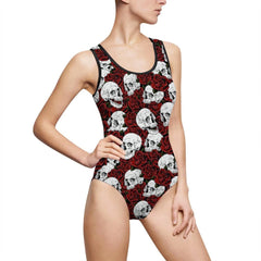 Skull And Red Rose Women's Classic One-Piece Swimsuit - Wonder Skull