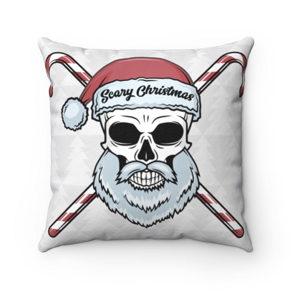 Christmas Skull And Candy Canes Spun Polyester Square Pillow - Wonder Skull