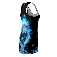 Fire Turquoise Skull Women's Cut & Sew Racerback Dress - Wonder Skull