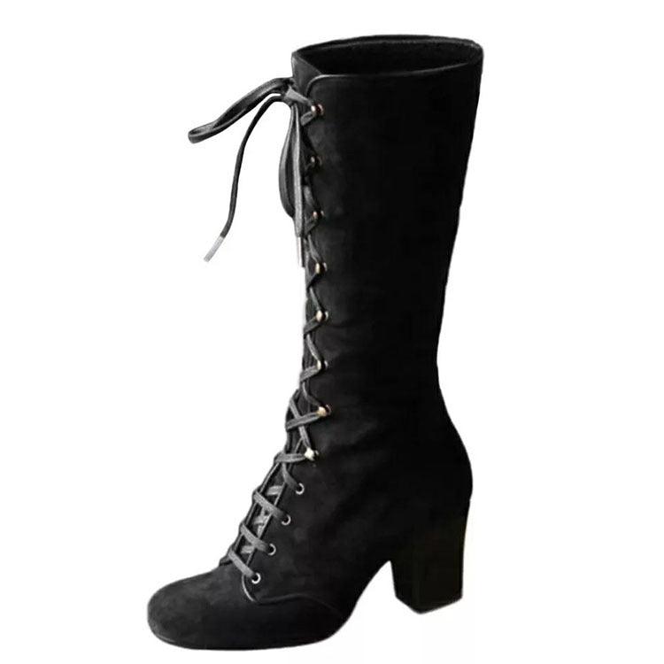 Front Lace-up Rider Boots, Coolest Leather High Neck Shoes For Women - Wonder Skull