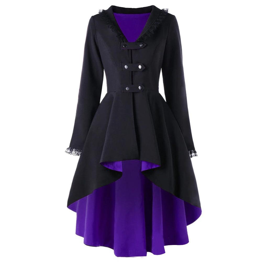 Gothic Asymmetrical Coat, Warmest Long Sleeve Outwear For Women - Wonder Skull