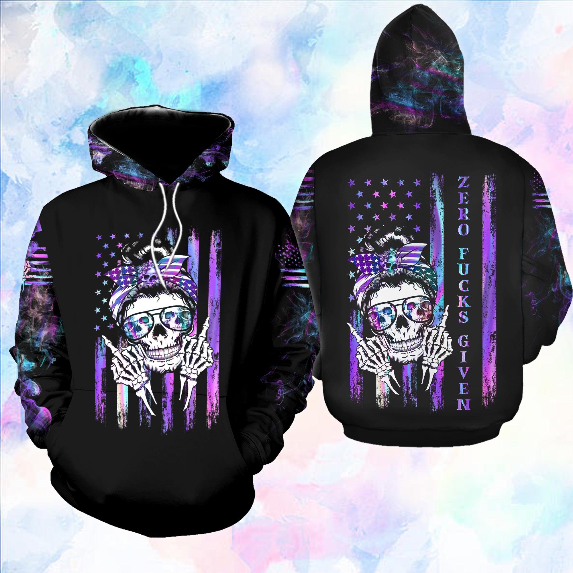 Skull Mom Zero Fucks Given Funny Hoodie For Women - Wonder Skull