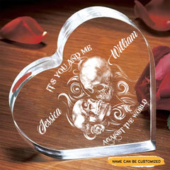 Against The World - Customized Skull Couple Crystal Heart Anniversary Gifts - Wonder Skull