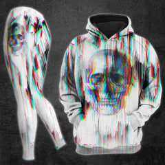 Black White Flicker Skull And Roses Print Combo Hoodie And Leggings - Wonder Skull