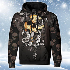 Black Butterfly Skull Print Unisex Pullover Hoodie-Wonder Skull