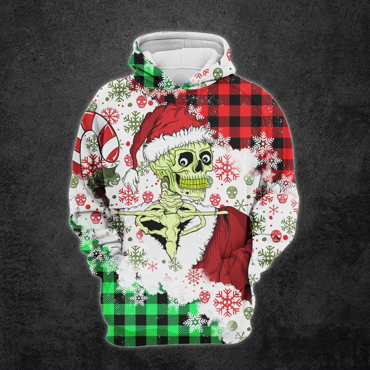 Christmas Double Green Red Plaid Skull Snow Combo Hoodie and Leggings - Wonder Skull