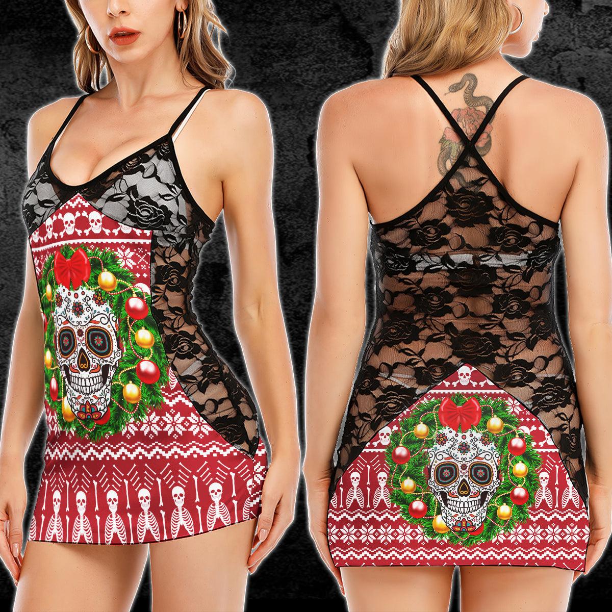 Christmas Ornament Skull Lace Cami Dress - Wonder Skull