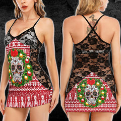 Christmas Ornament Skull Lace Cami Dress - Wonder Skull