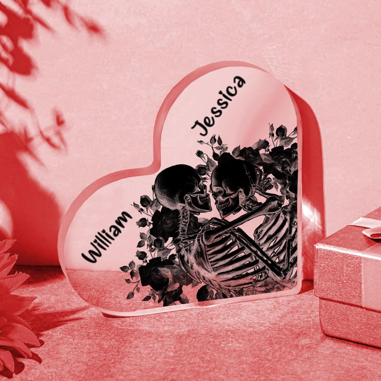 Customized Skull Couple Crystal Heart Anniversary Gifts - Wonder Skull