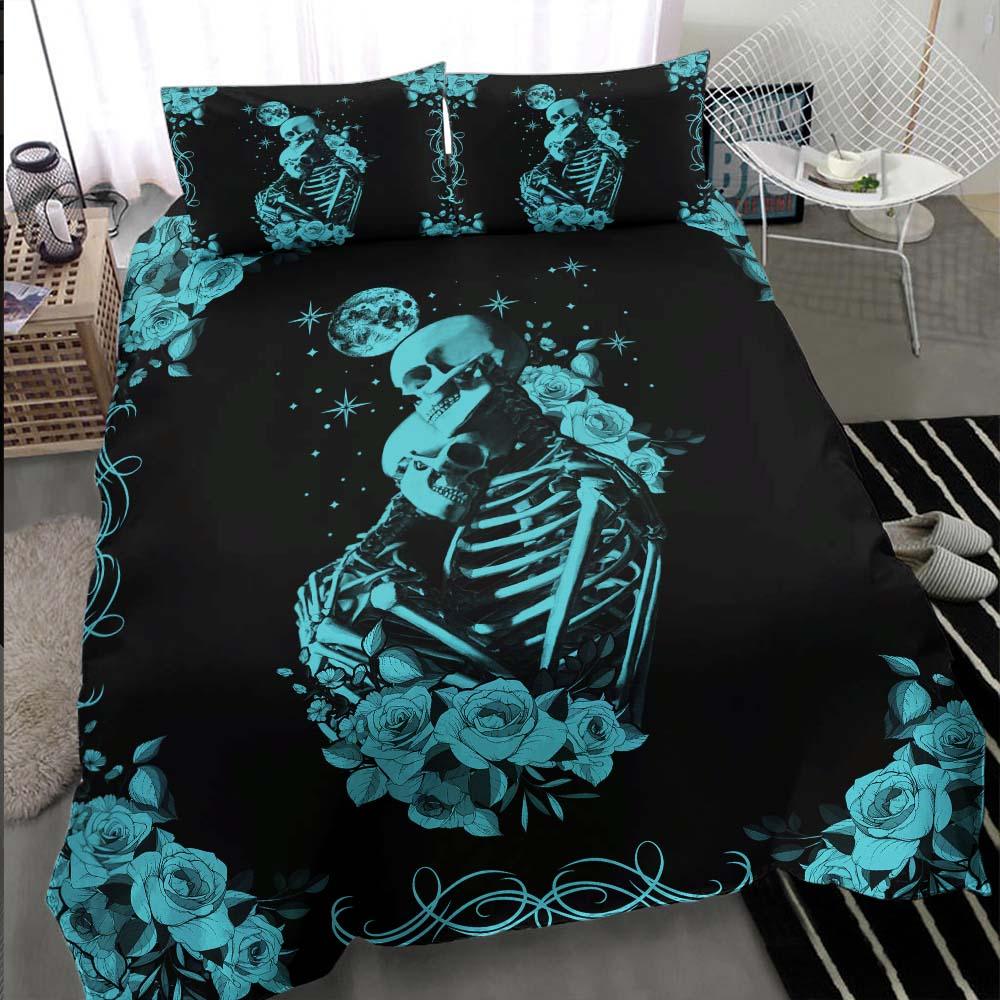 Cyan Skeleton Couple Duvet Cover Set - Wonder Skull