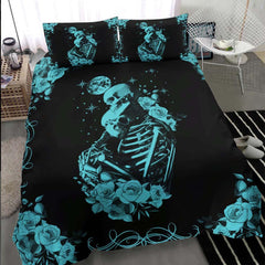 Cyan Skeleton Couple Duvet Cover Set - Wonder Skull