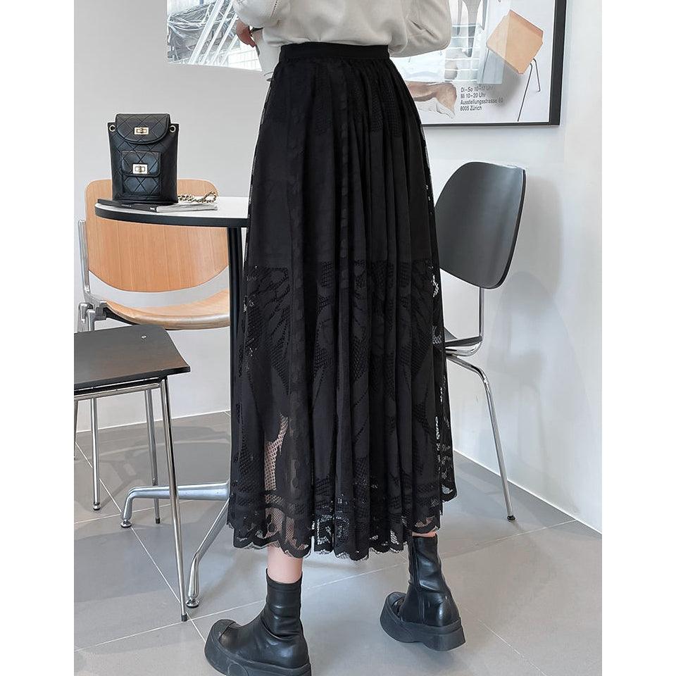 Floral Lace Long Skirt, Elegant High Waist Bottom Wear For Women - Wonder Skull