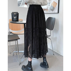 Floral Lace Long Skirt, Elegant High Waist Bottom Wear For Women - Wonder Skull