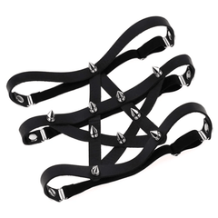 Goth Heart Pentagram Garter Belt, Sexy Leather Harness Leg Choker For Women - Wonder Skull