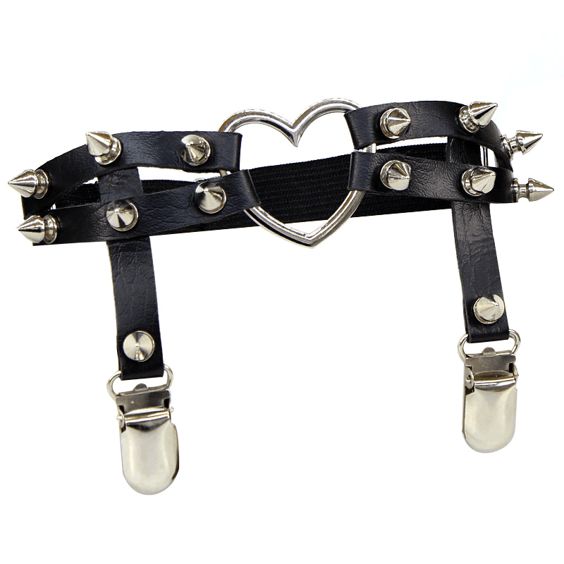 Goth Heart Pentagram Garter Belt, Sexy Leather Harness Leg Choker For Women - Wonder Skull