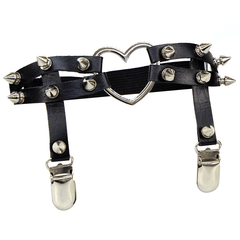 Goth Heart Pentagram Garter Belt, Sexy Leather Harness Leg Choker For Women - Wonder Skull