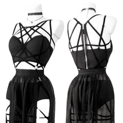 Gothic 3 Piece Straps Dress, Sexy Sling Sleeveless Vestido Set For Women - Wonder Skull