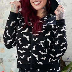 Gothic Bat Zip Hoodie, Fashionable Print Long Sleeve Costume For Women - Wonder Skull