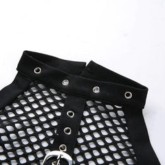 Gothic Black Mesh Tank Top, Fire Fishnet Sleeveless Clubwear For Women - Wonder Skull