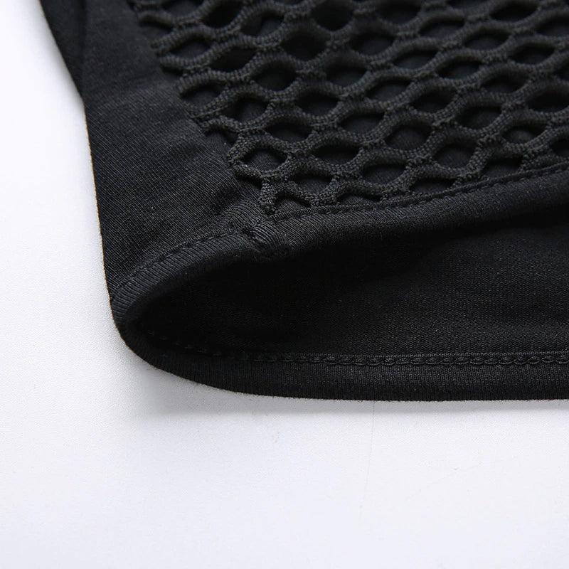 Gothic Black Mesh Tank Top, Fire Fishnet Sleeveless Clubwear For Women - Wonder Skull