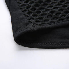 Gothic Black Mesh Tank Top, Fire Fishnet Sleeveless Clubwear For Women - Wonder Skull