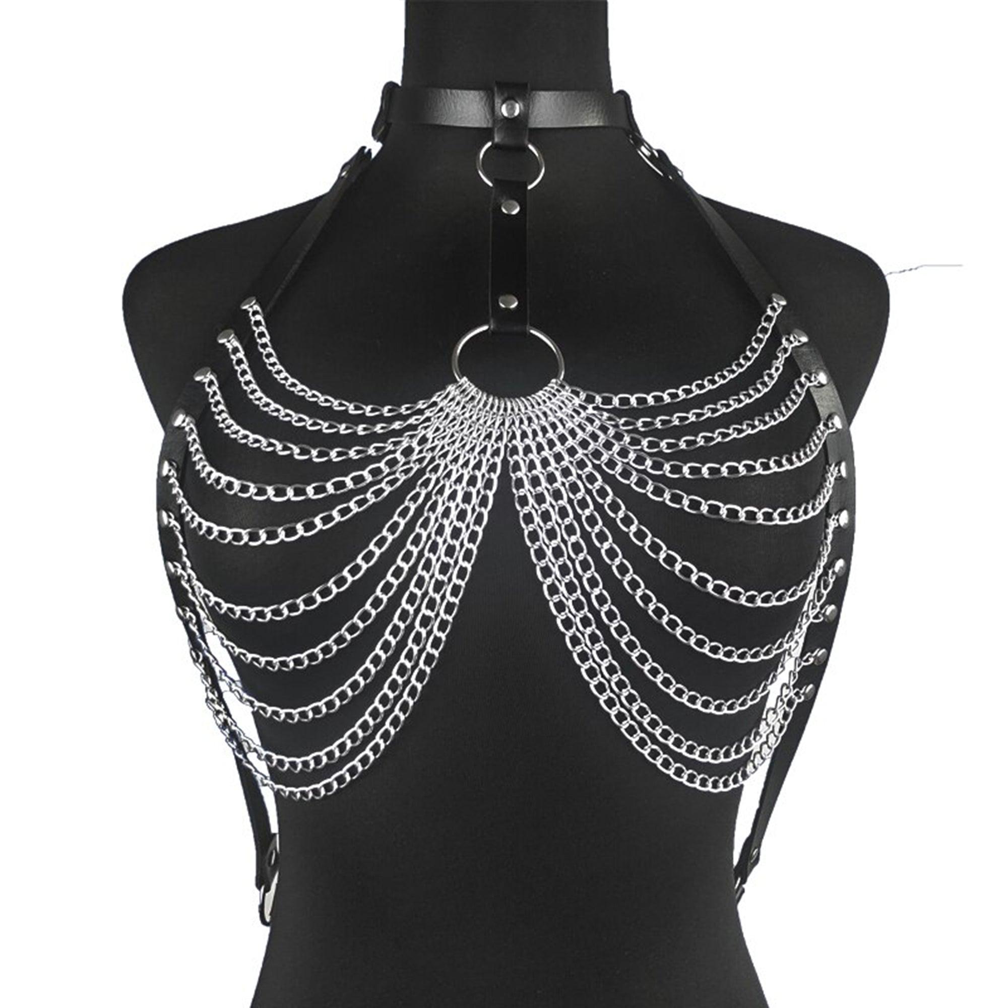 Gothic Chest Harness Body Collection, Sexy Lingerie Top Leather For Women - Wonder Skull