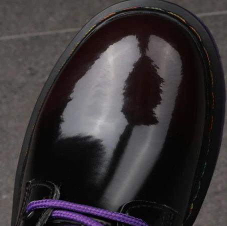 Gothic Leather Black Purple Boots, Impressive Casual Footwear For Women - Wonder Skull