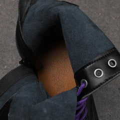 Gothic Leather Black Purple Boots, Impressive Casual Footwear For Women - Wonder Skull