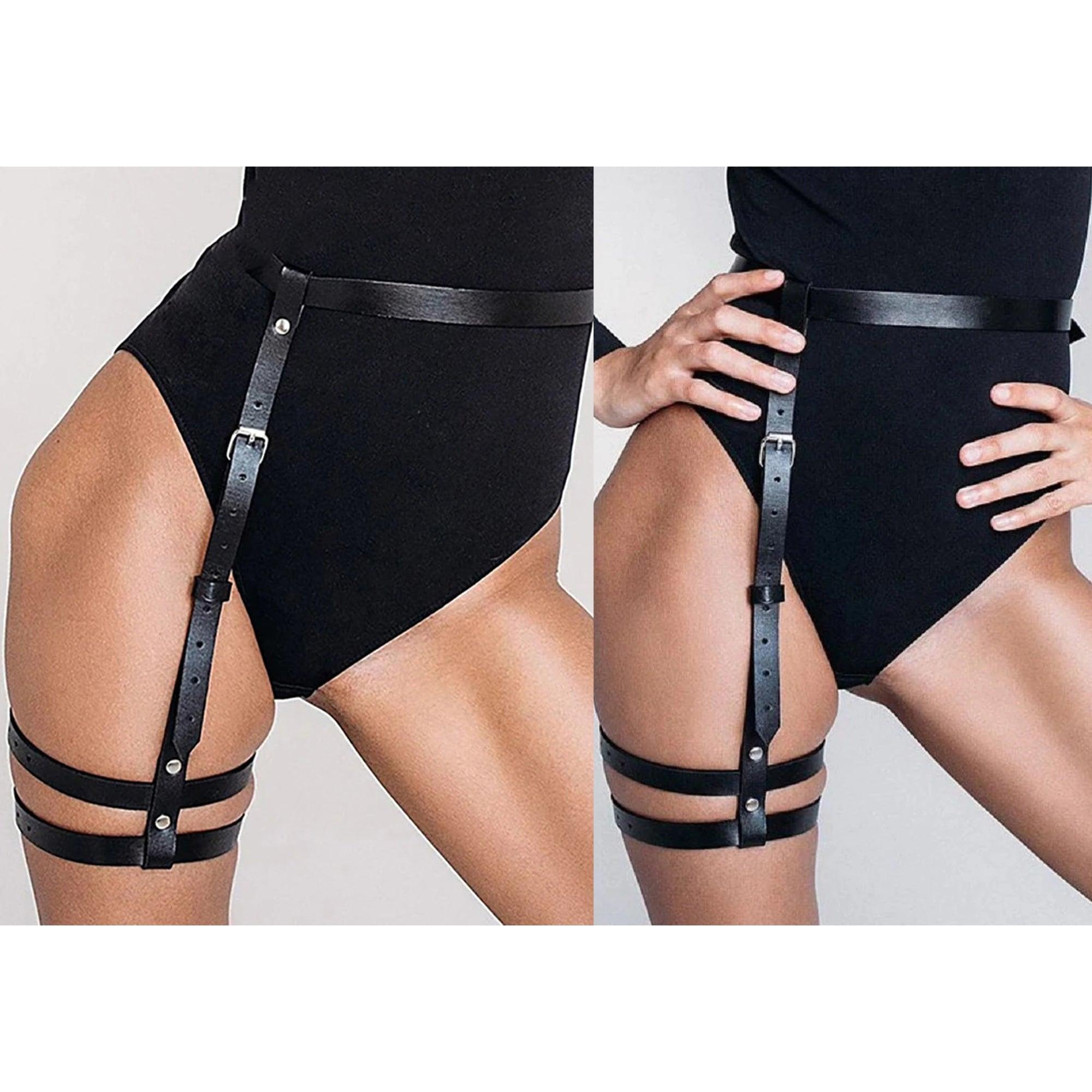 Gothic Leather Garter Belt Stocking, Sexy Leg Strap Harness For Women - Wonder Skull