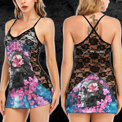 Gothic Skull Pink Rose Lace Cami Dress - Wonder Skull