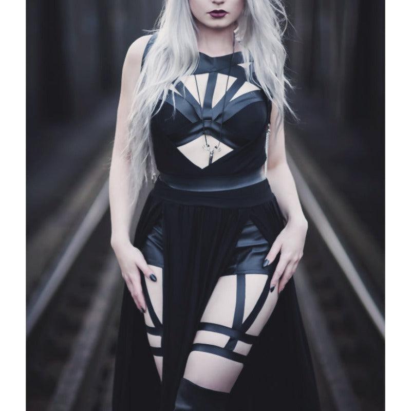 Gothic Split Long Dress, Sexy Vestido Bustier For Women - Wonder Skull
