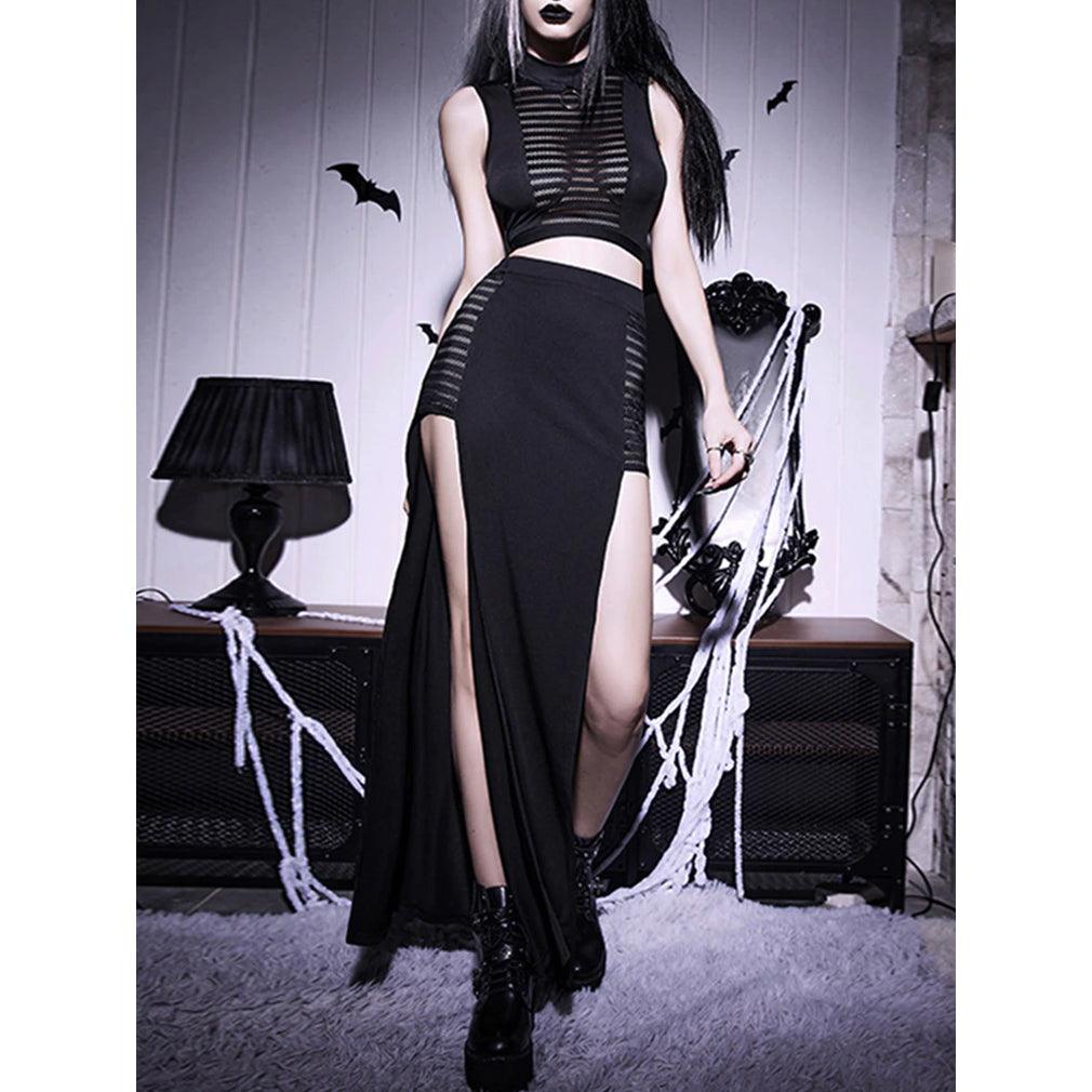 Gothic Tank Tops Skirt Set, Elegant 2 Piece Partywear For Women - Wonder Skull