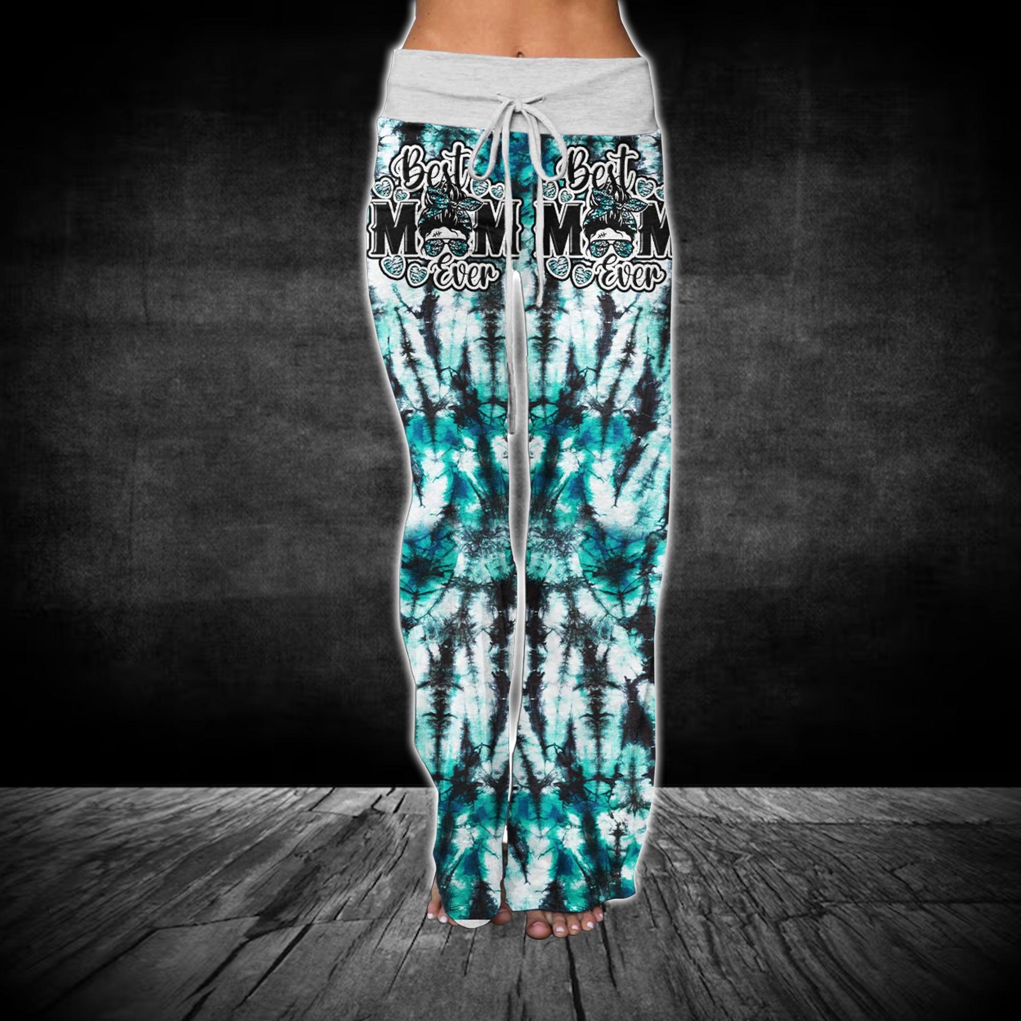 Gradiant Camo Green Skull Mom V-Neck Shirt and Wide Legs Pants - Wonder Skull