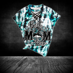 Gradiant Camo Green Skull Mom V-Neck Shirt and Wide Legs Pants - Wonder Skull