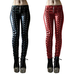 Black Faux Leather Pants, Amazing Gothic Leggings For Women - Wonder Skull