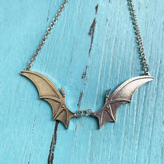 Goth Bat Wings Pendant Necklace, Dark Fashion Jewelry For Women - Wonder Skull