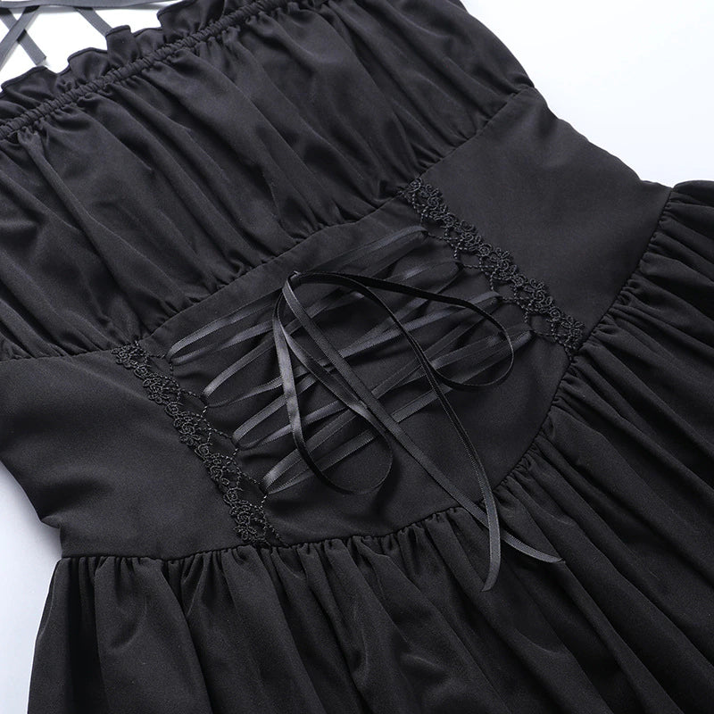 Multi Color Gothic Lace Puff Sleeve Dress, Cool Partywear For Women - Wonder Skull