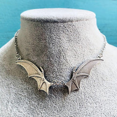 Goth Bat Wings Pendant Necklace, Dark Fashion Jewelry For Women - Wonder Skull