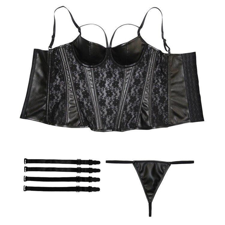 Gothic Elasticity Corset , Sexy Lace Mesh Bustier - Wonder Skull