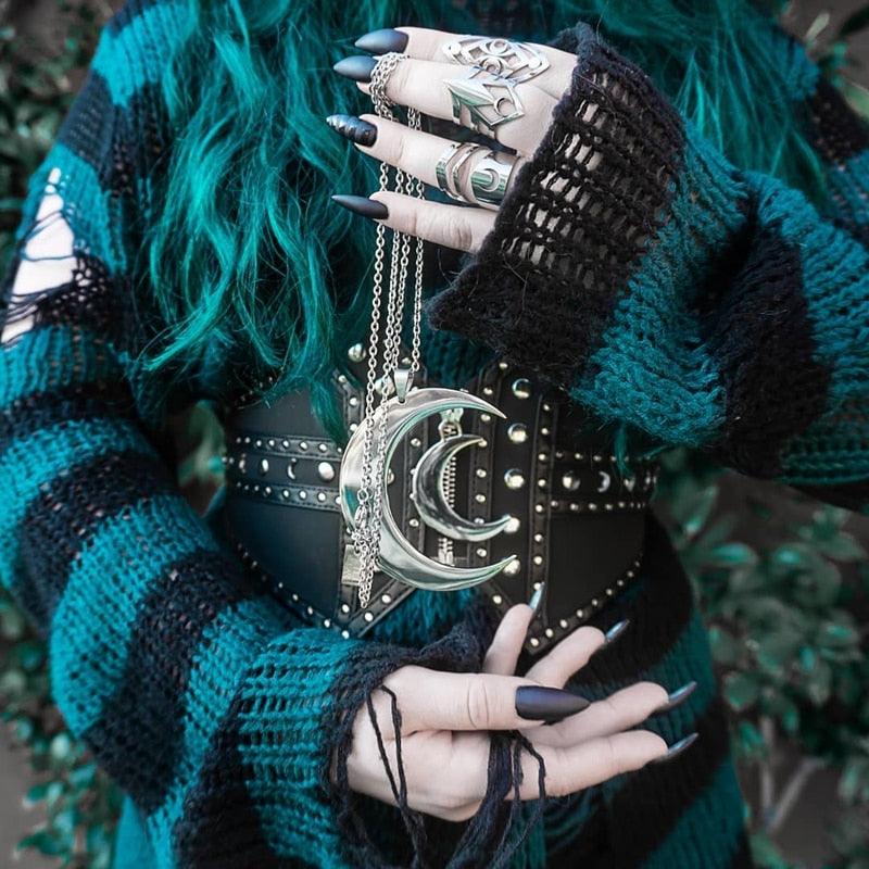 Gothic Hole Stripe Knitted Pullovers, Beautiful Sweater For Women - Wonder Skull