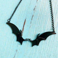 Goth Bat Wings Pendant Necklace, Dark Fashion Jewelry For Women - Wonder Skull