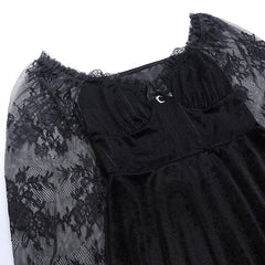 Gothic Black Lace Trim High Waist Dress, Vintage Bodycon For Women - Wonder Skull