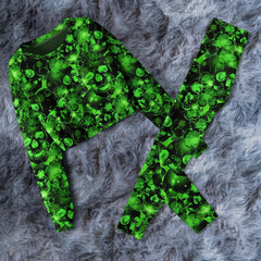 Sugar Green Skull Pattern Combo Long Sleeve Sweatshirt and Leggings - Wonder Skull