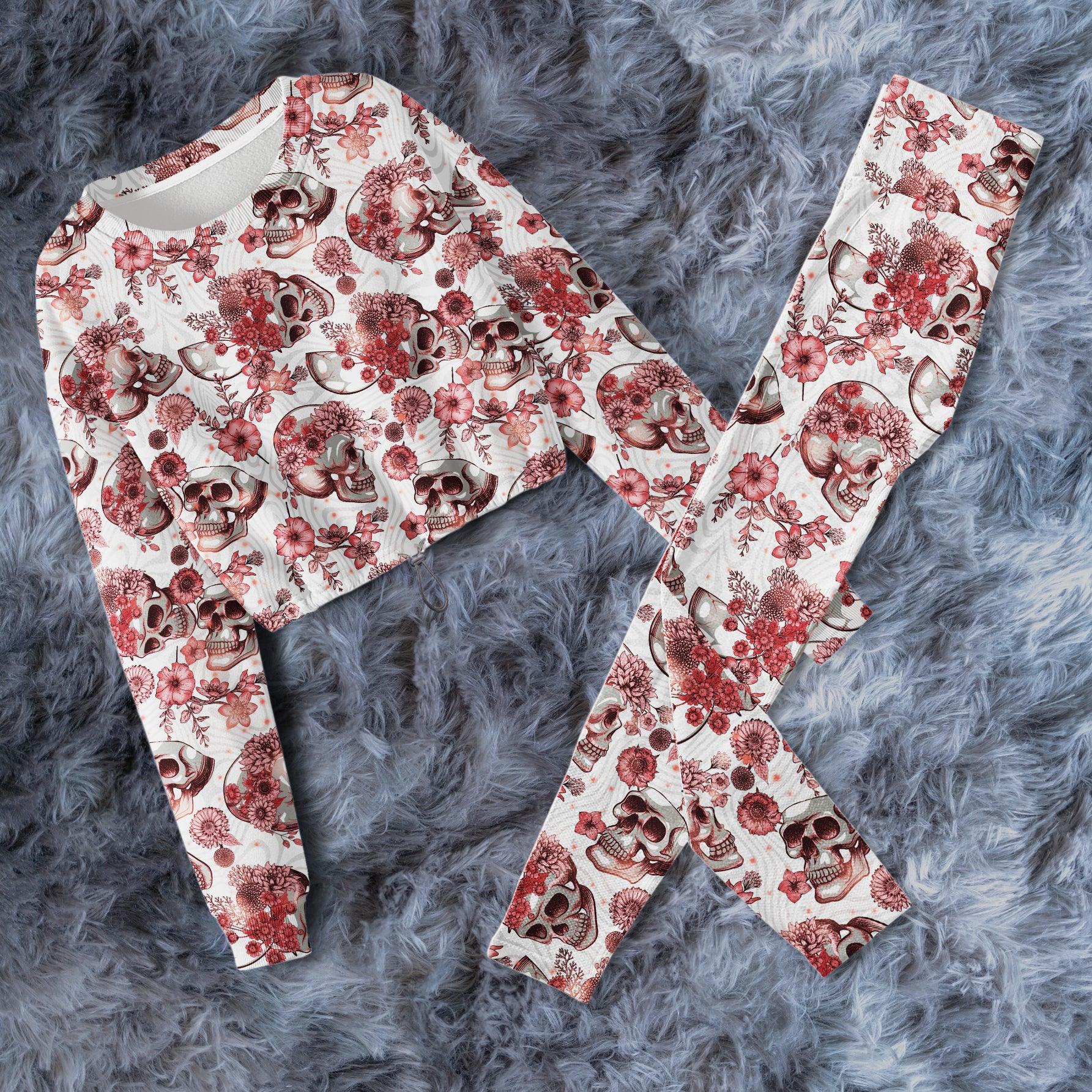 Sugar Flower Skull Pattern Combo Long Sleeve Sweatshirt and Leggings - Wonder Skull