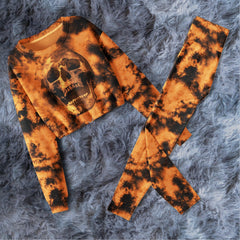 Skull Cloud Orange Combo Long Sleeve Sweatshirt and Leggings - Wonder Skull