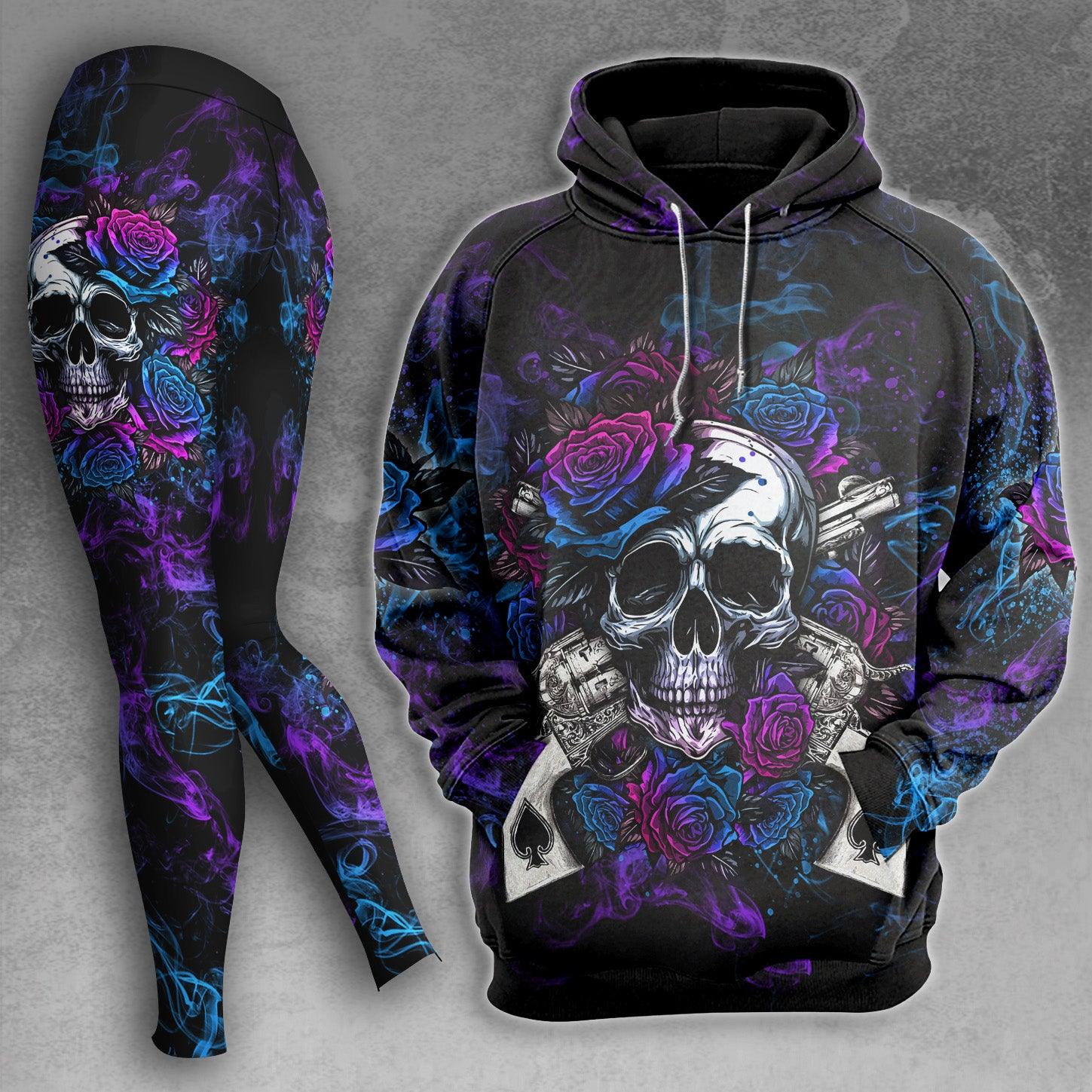 Gun Rose Purple Skull Bones Combo Hoodie and Leggings - Wonder Skull