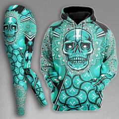 Sugar Skull Cyan Gothic Combo Hoodie and Leggings - Wonder Skull