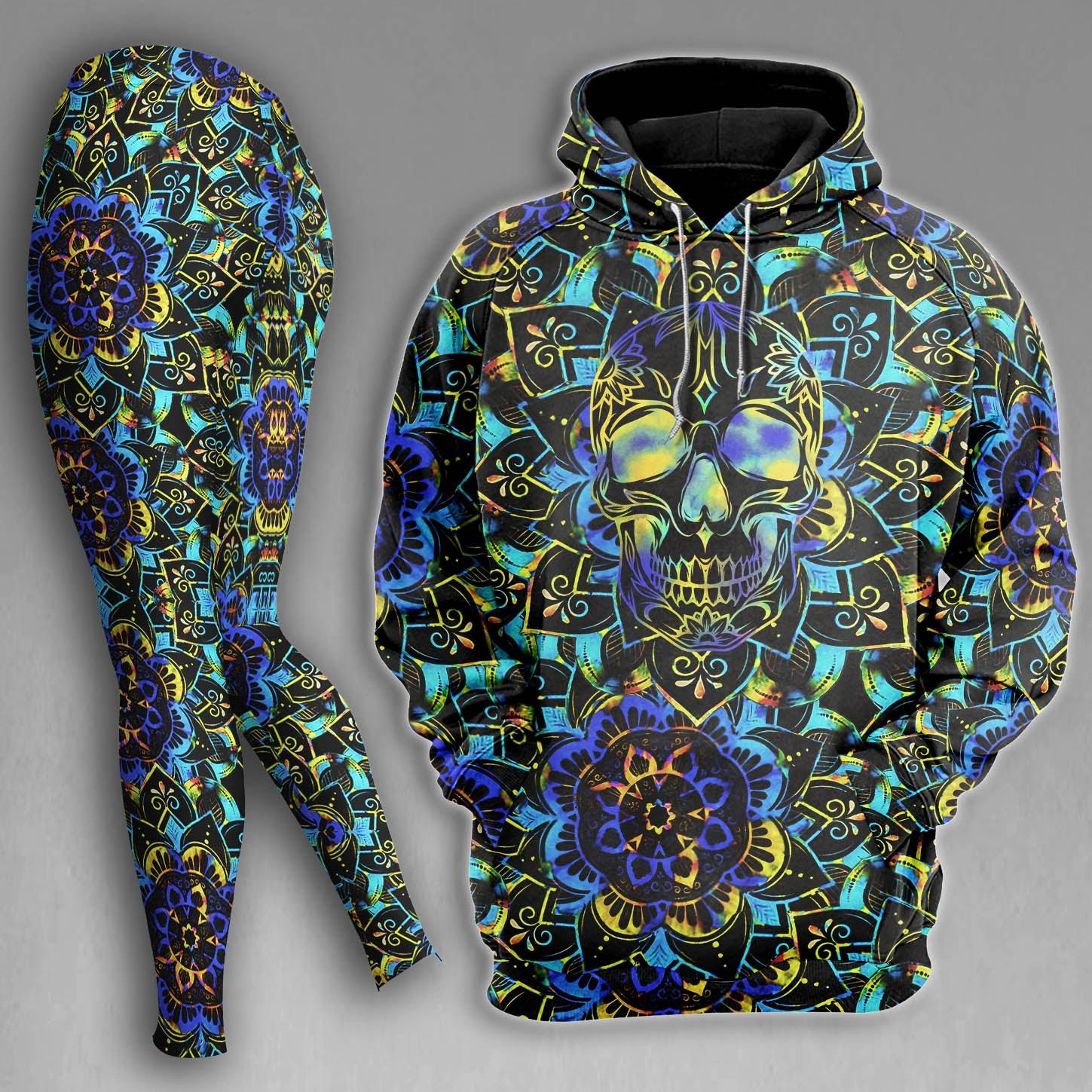 Skull Sugar Madala Pattern Gothic Combo Hoodie and Leggings - Wonder Skull