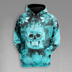 Flower Smoke Skull Cyan Combo Hoodie and Leggings - Wonder Skull